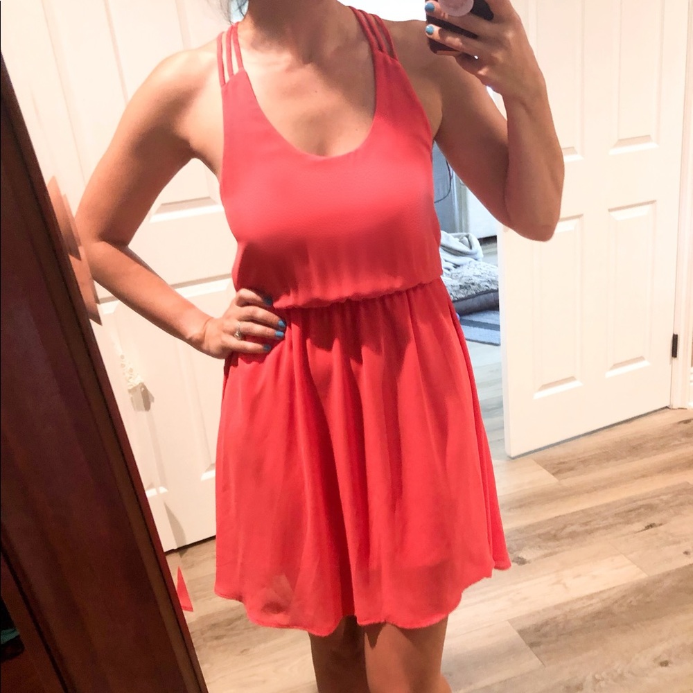 Lush Coral Small Strappy Mid Dress